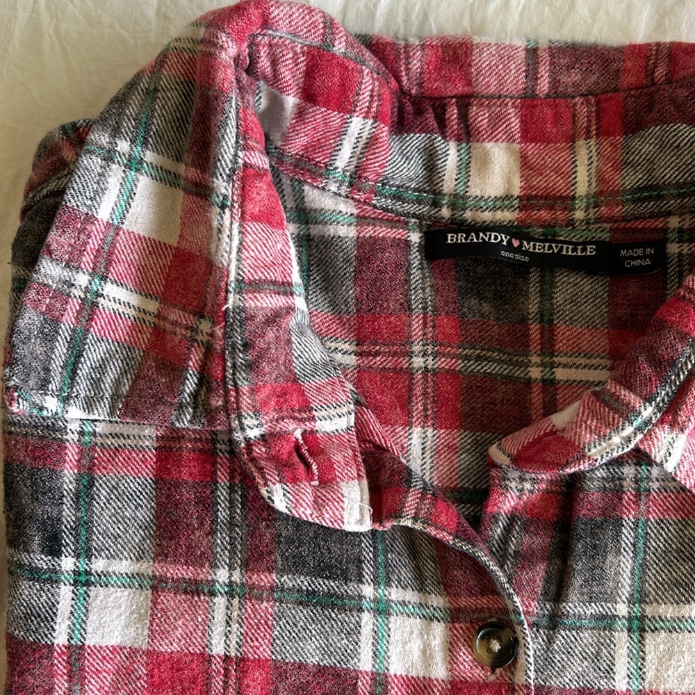 Brandy Melville Red Plaid Button Down Flannel
